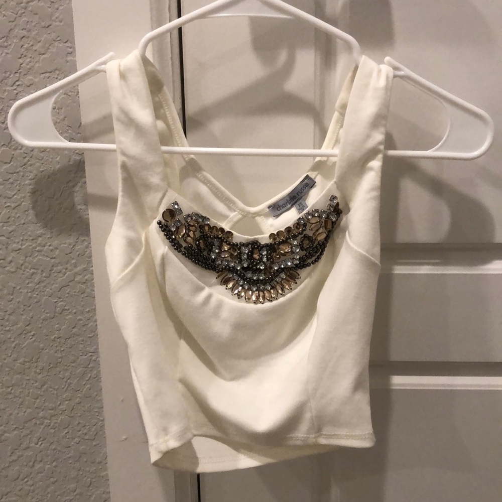 Charlotte Russe XS White Embellished Crop Top